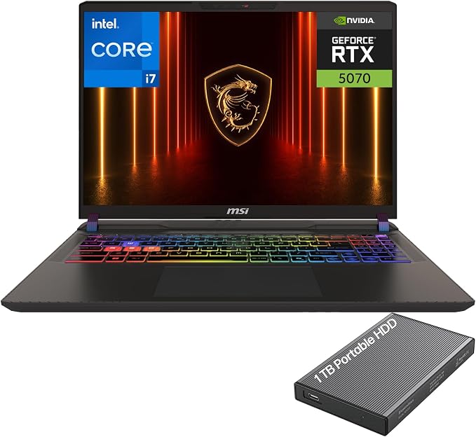 msi Katana 15 HX Gaming Laptop, Intel i7-14650HX, NVIDIA Geforce RTX 5070 | 15.6" QHD 165Hz Display, 16GB DDR5 RAM, 1TB SSD, Wi-Fi 6E, RGB Backlit, Cooler Boost 5, Win 11 Home, w/1TB Portable HDD by Unknown