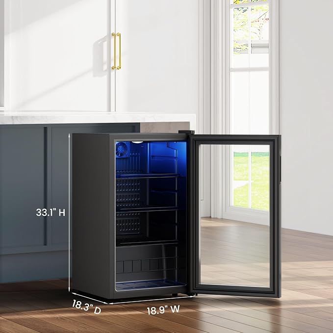 Yeego Beverage Refrigerator Drink Cooler, 130 Cans Mini Fridge | Double-pane Glass Door Cooler, 34°F-54°F Temperature Control, for Soda Wine Beer Home Office Bar, Adjustable Shelves, Black - Image 8