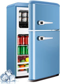 Anypro 3.2 Cu.Ft Refrigerator, Retro Double Door Fridge with Freezer, 7 Adjustable Temperature Settings, Removable Glass Shelves for Dorm, Office, Bedroom, Apartment, Sky Blue by Anypro