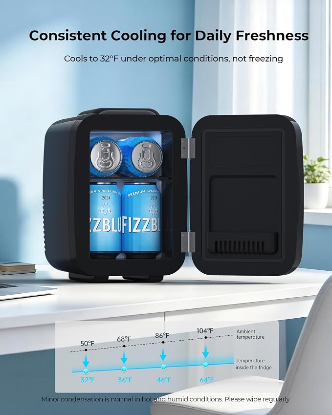 BEICHEN Mini Fridge 4 Liter/6 Can Portable Compact Refrigerator | for Bedroom Office Dorm Car, Fast Cooling, Low Noise, 100-125V AC/5-12V USB, for Skincare, Food, Drinks(Black) - Image 5