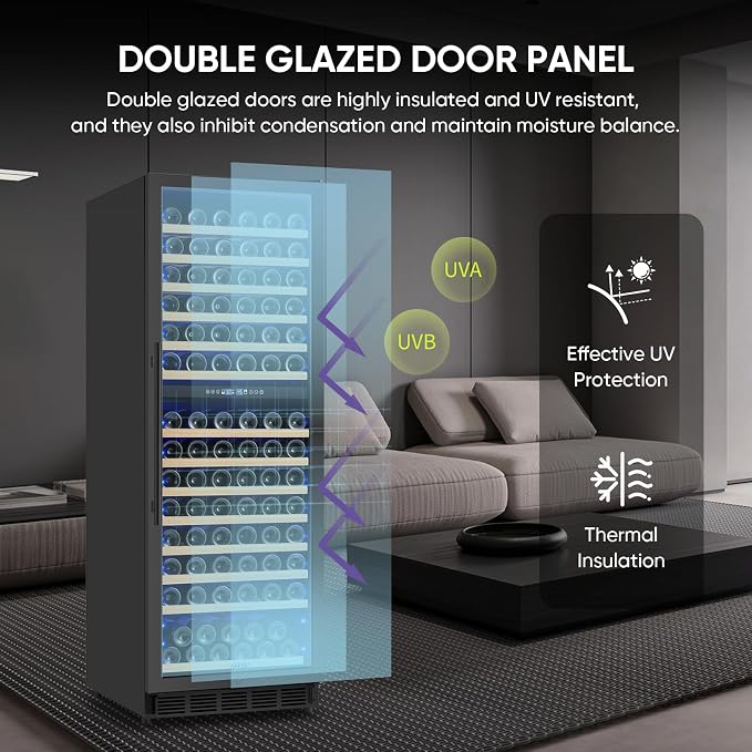 Dual Zone Wine Cooler Refrigerator, 24 Inch Wine Fridge Freestanding or Built-in, 154 Bottle Large Capacity Wine Cooler with Advanced Compressor, Air-circulation System and Low Noise - Black - Image 5