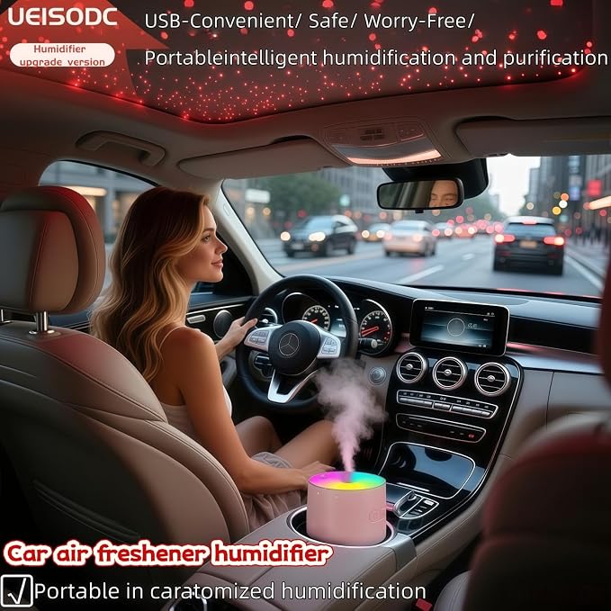 UEISODC bedroom humidifier, desktop USB humidifier, car air freshener, relieves tight skin, cough, nasal congestion, allergies and dry air，With automatic shutdown, silent operation - Image 6