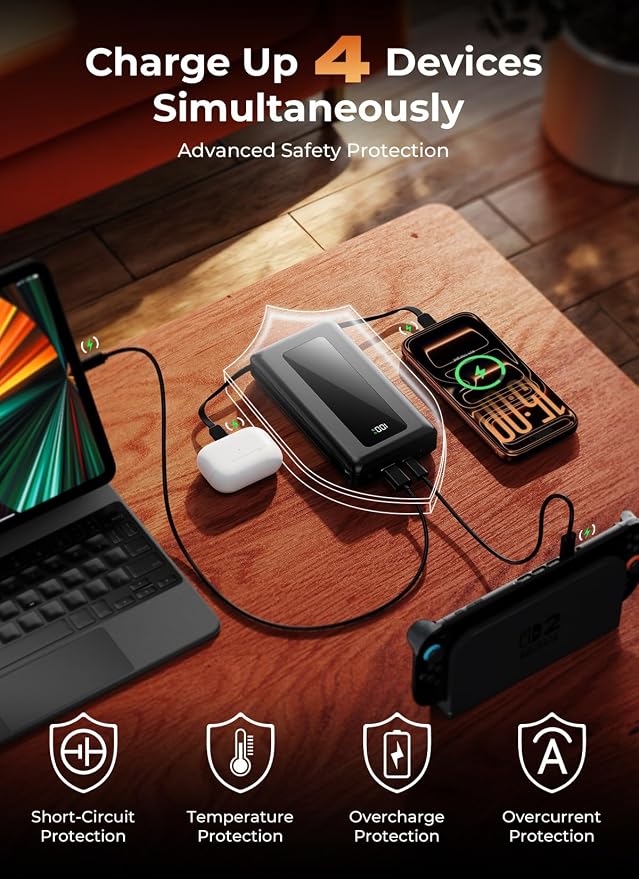 Power Bank, 50000mAh Portable Charger, Travel Camping Essential Battery Pack with Built-in Cables, PD 22.5W Fast Charging, Large Capacity Portable Phone Charger, Jet Black - Image 5