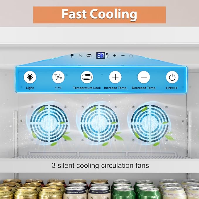 14.8CuFt Glass Door Beverage Cooler Quick Chill White | Fast cool, 630-can, self-closing door, auto-defrost, low noise, display for store/office - Image 3