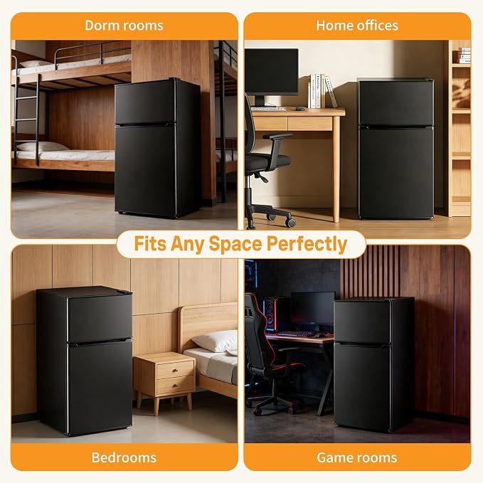 NEWBULIG Mini Fridge with Freezer, 3.2 Cu.Ft Fridge for Small Space, Black | Double Door Compact Refrigerator, 7-Level Thermostat, 41 dB Quiet, 0.8 kWh Daily, Dorm, Office, Apartment - Image 5
