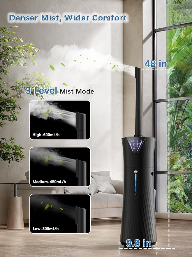 17L/4.5Gal Humidifier Large Room, Smart Quiet Ultrasonic Cool Mist Humidifiers for Bedroom, Covers 2000ft², 56H Runtime, 24H Timer, 3 Mist Modes Humidifiers for Home, Office, Plants, Black - Image 6