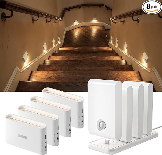 EZVALO Motion Sensor Night Lights, Rechargeable 1500mAh LED Stair Lights by EZVALO