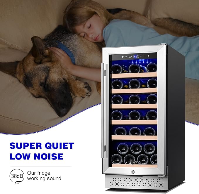 Wine Fridge 15'', 30 Bottles Wine Cooler Refrigerator, Undercounter or Freestanding, Removable Shelves, 40-65°F, Wine Cabinet with Double Glass Door, Wine Cooler for Home, Kitchen, Bar - Image 6