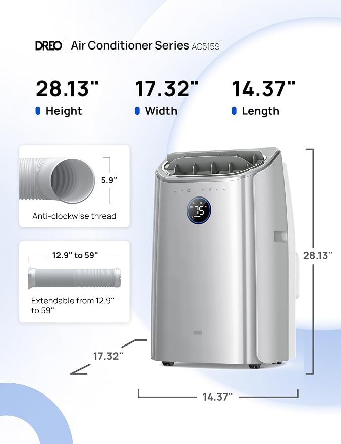 DREO Portable Air Conditioners, 12,000 BTU AC Unit for Bedroom with Drainage-free Cooling, 46dB Quiet, APP/Voice/Remote, 24h Timer with Fan & Dehumidifier, Smart Standing AC for Room Indoors, AC515S - Image 11
