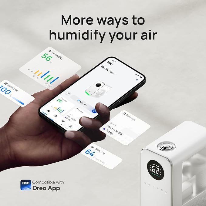 DREO Humidifiers for Bedroom, Top-filled Smart Quiet Cool Mist Humidifier for Large Room, 50 Hours Runtime for Home, Indoor Plants, Oil Diffuser & Nightlight for Baby Nusery, 5L, with Alexa/Google - Image 6