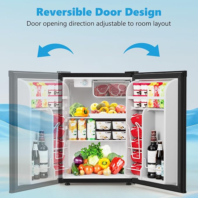 COWSAR 2.6 Cu.Ft Mini Fridge with Freezer for Bedroom Dorm, Black | Single Reversible Door, 7 Temperature Settings, Energy Saving, 2 Removable Glass Shelves, Small Refrigerator for Apartment - Image 4