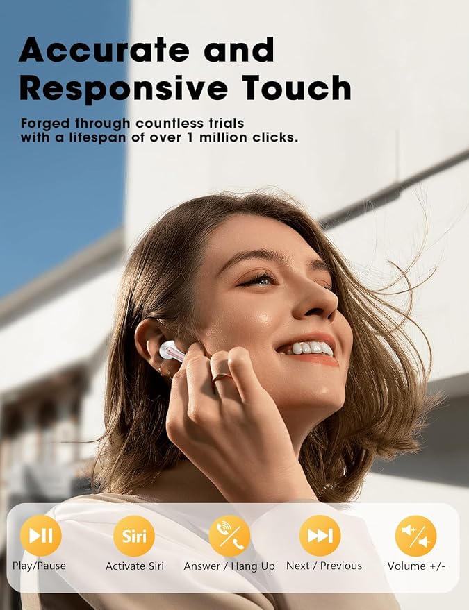 Wireless Earbuds, Hi-Fi Deep Bass Ear Buds, 48H Playtime In-Ear Headphones | 2 Mics for Clear Calls, LED Display, IPX7 Waterproof, Touch Control, Lightweight Bluetooth Earphones for iPhone/TV,RoseGold - Image 7