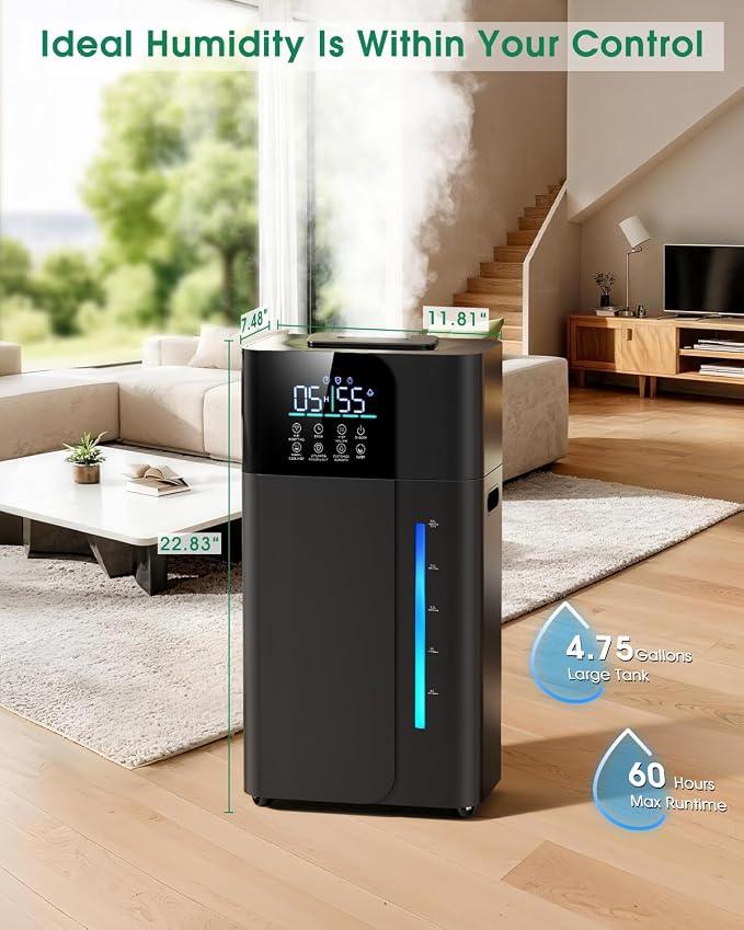 18L/4.7Gal Smart Humidifier Large Room, Warm & Cool Mist Humidifiers, Up to 2500 sq ft Whole House Coverage, 800mL/h Output, 24H Timer, Top Fill, 70H Runtime, Humidifier for Bedroom, Home, Office - Image 5