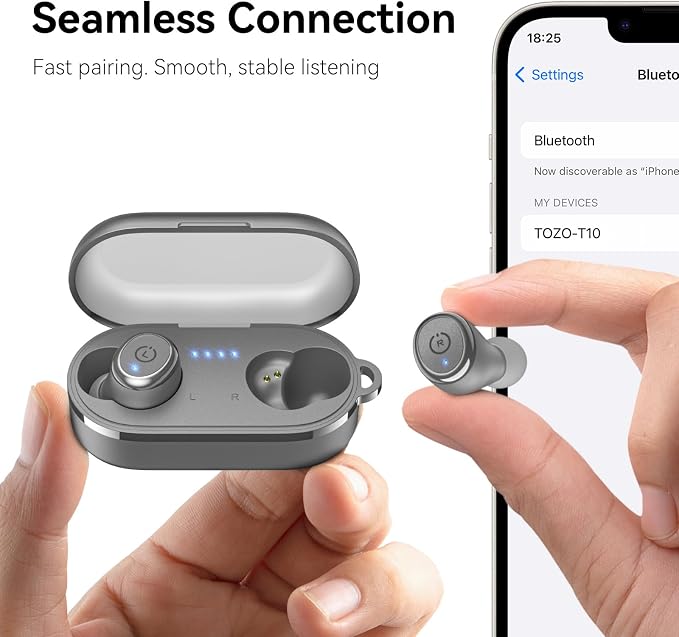 TOZO T10 Wireless Earbuds Powerful Bass Stereo Wireless Charging, APP, IPX8 | Waterproof, 55H Playtime, Ergonomic Design In Ear buds, App Customize EQ, Bluetooth 5.3 Headphones for Work, Travel, Gray - Image 8