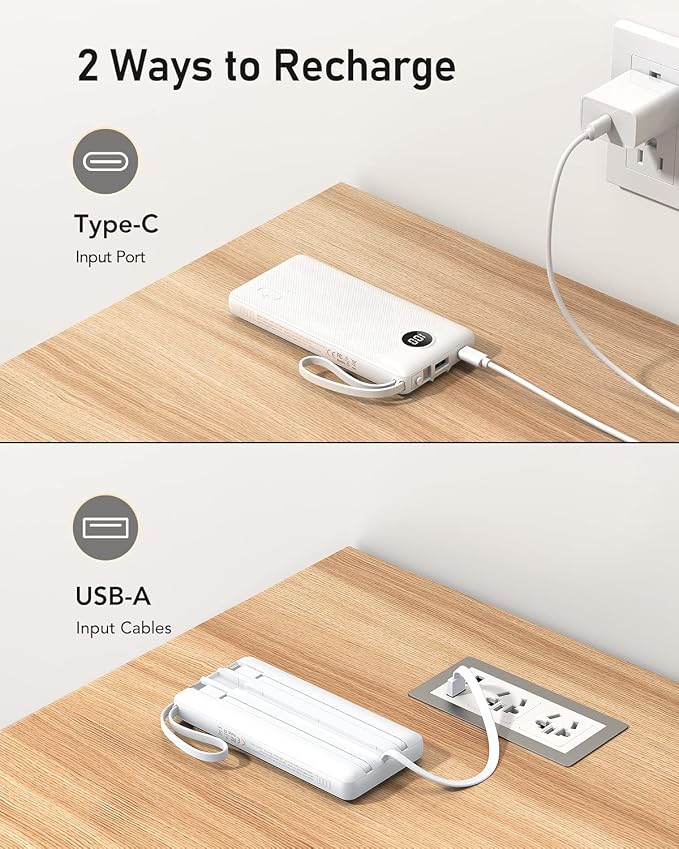 VEEKTOMX Portable Charger Built-in Cables, 10000mAh Power Bank for iPhone, Fast Charge USB C Battery Pack Travel Essentials Powerbank Compatible with iPhone 17/16/15/14, Samsung S25/24, Android, etc - Image 6