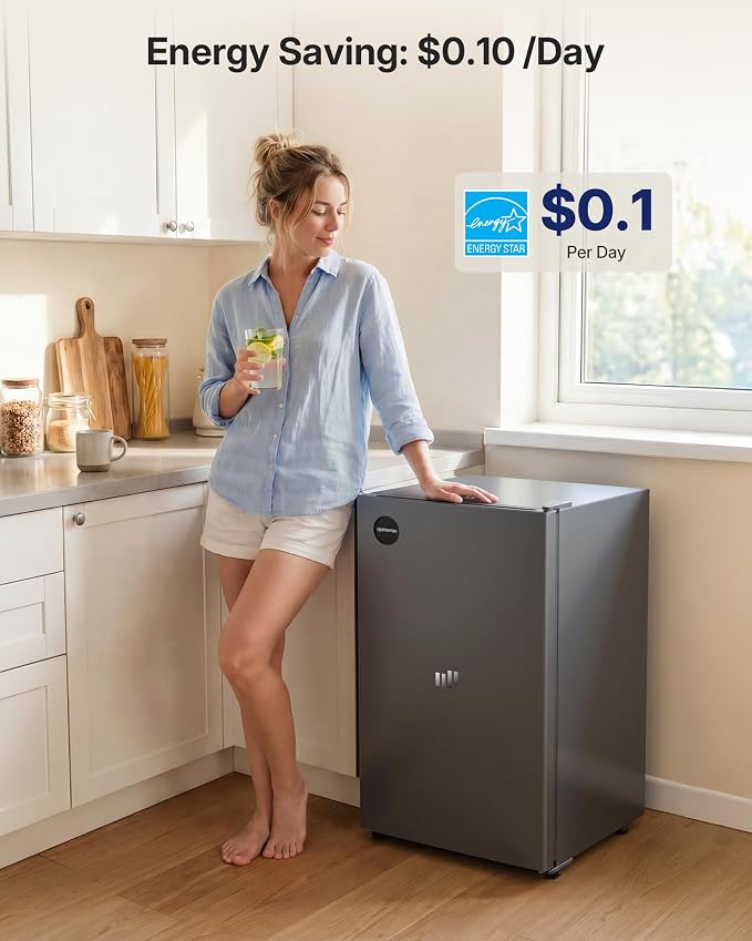 Upstreman 3.2 Cu.Ft All-Refrigerator Mini Fridge, Gray-CR32 | Sleek Gray Finish, 7-Level Thermostat, ENERGY STAR Certified, Reversible Door, Small Fridge for Office, Bedroom or Dorm - Image 3