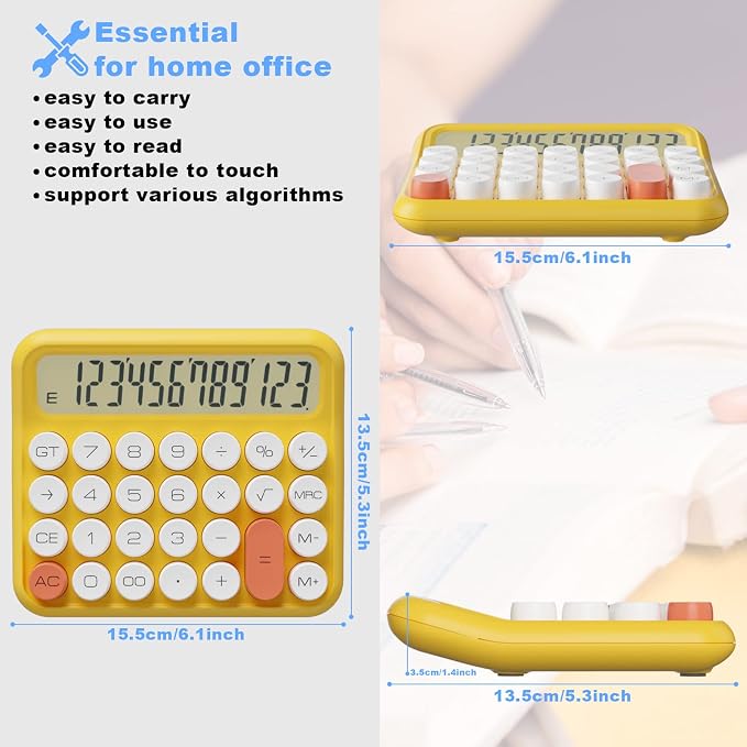 DECKLIT Mechanical Calculator 12 Digit, 5-Inch LCD Display, Battery Desk - Image 2
