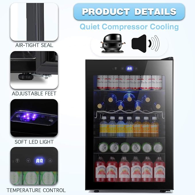 Antarctic Star Beverage Refrigerator -150 Can Mini Fridge for Soda Beer or wine,Small Drink Dispenser, For Office or Bar with Adjustable Removable Shelves，4.5 Cu. Ft. (Black) - Image 5