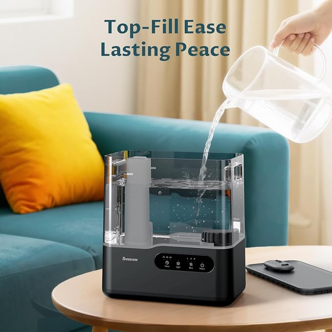 BREEZOME 5L Humidifiers for Bedroom Large Room, 36H Top Fill Cool Mist Humidifier with Essential Oil Tray, 7-Color Mood Light, Timer, Quiet Ultrasonic Humidifier for Home, Baby Nursery, Plants - Image 7