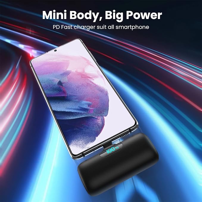 [2-Pack] Mini Portable Charger 5000mAh Power Bank,3A PD USB C Cell Phone Portable Power, LCD Display Battery Pack Compatible with iPhone 17/17 Air/16/16 pro/15/15 pro Max/Android/Samsung/Moto/LG etc - Image 3