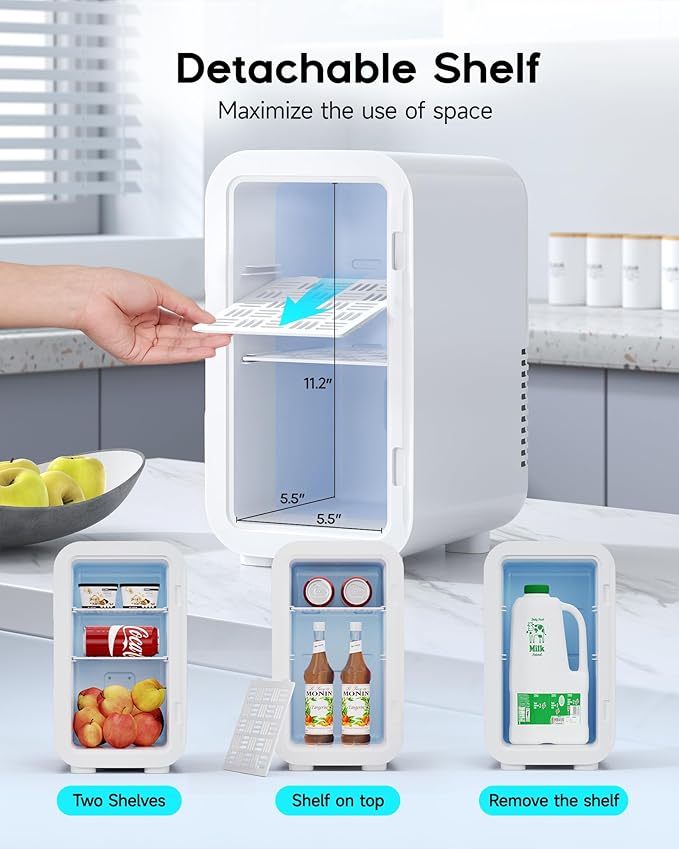 BEICHEN Mini Fridge,6 Liter / 8 Can Small Fridge for Bedroom, Car, Office | AC100-120 V/DC 12 V Portable Thermoelectric Cooler & Warmer for Skincare, Food, Drinks,White - Image 3