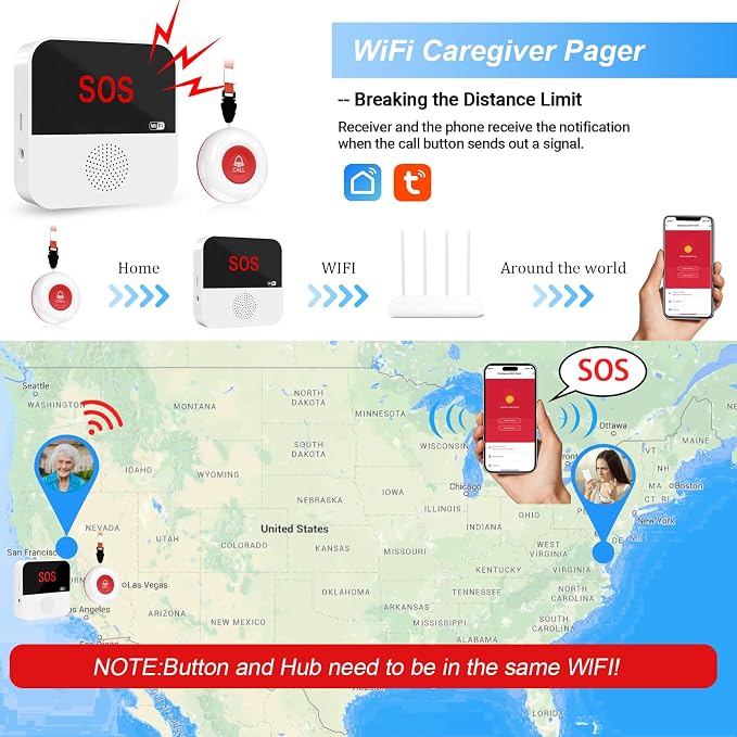 WiFi Rechargable Smart Wireless Caregiver Pager Call Button System Nurse - Image 5