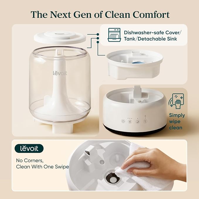 LEVOIT Humidifiers for Bedroom, 4.2L Top Fill for Large Room with 42H Runtime, Dishwasher Safe Design Easy to Clean, 21dB Quiet Cool Mist for Baby, Plants, Night Light, Essential Oil Diffuser, White - Image 4