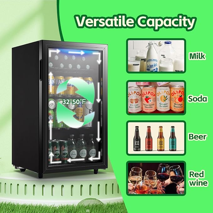 Beverage Refrigerator Cooler 3.5 Cu.Ft 120 Can Small Fridge Black | Large Capacity with Glass Door, LED Light & Adjustable Shelves for Soda Beer Wine, Perfect for Home Bar Office - Image 4