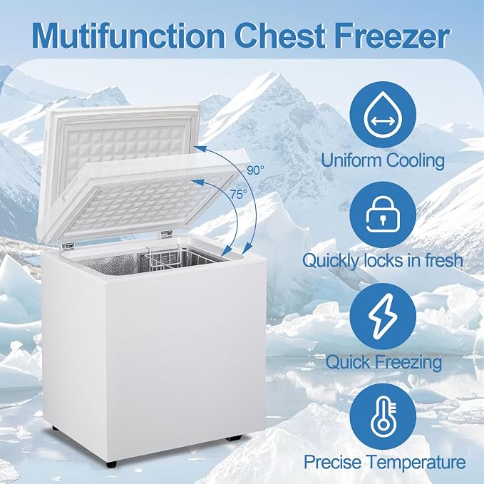 Erivess 2.0 Cu Ft Compact Chest Freezer, Mini Deep Freezer 7 Temp Settings | Energy Saving & Low Noise Free Standing Top open Door Small Freezer, Reversible Door, Removable Shelves, Small freezer, Home - Image 7