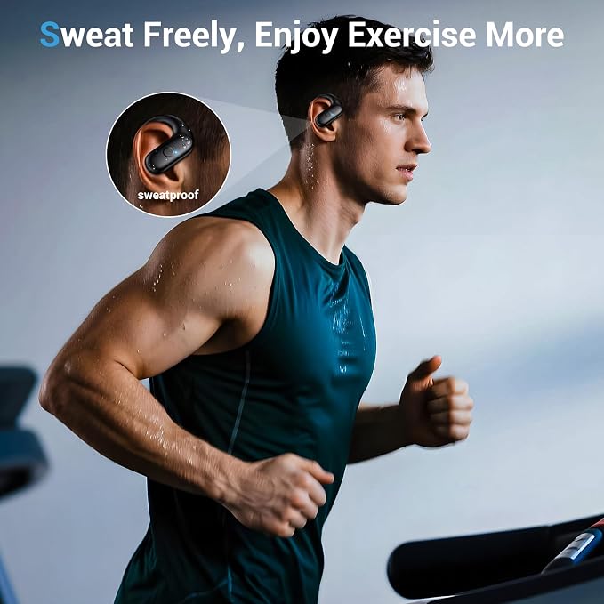 Sport Wireless Earbuds,60Hrs BT5.4 ENC IPX7 Waterproof Earhooks Deep Bass | 14.2mm drivers deliver rich stereo sound. Soft silicone ensures a secure, painless fit for long workouts. - Image 4