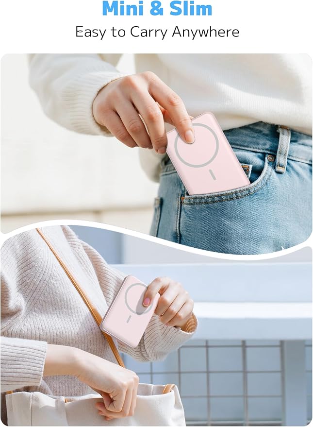 golioklsy for Magsafe Portable Charger,10000mAh Power Bank with Type-C 20W PD Fast Charging, Lightweight and Slim, LED Display for Magsafe Battery Pack for iPhone 17/16/15/14 All Series, Pink - Image 4