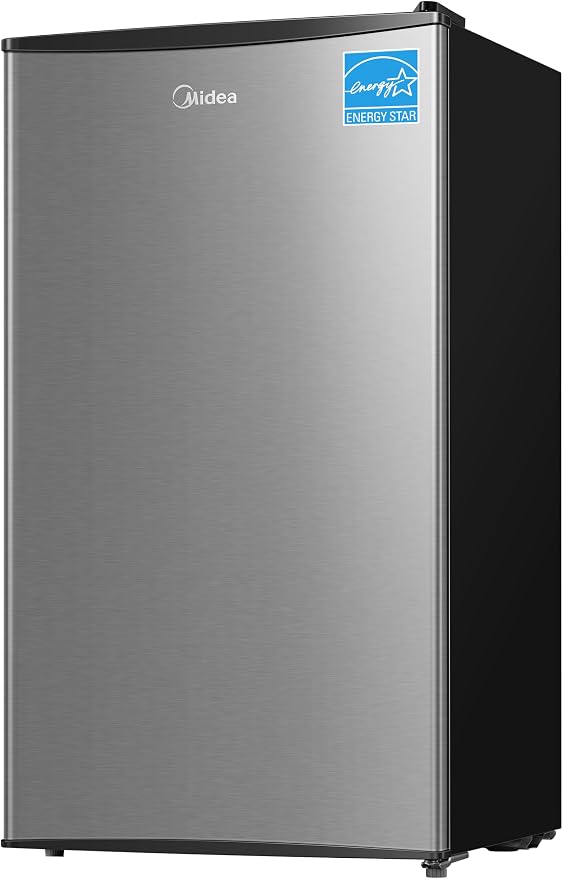 Midea 3.3 Cu.ft Mini Fridge, Energy Star Certified, Low Noise for Office | Adjustable Thermostat, Reversible Door,Ideal for Dorm, Office, Stainless Steel by Unknown