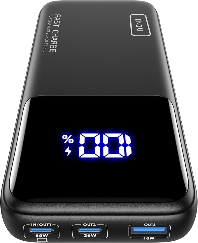 INIU 20000mAh Laptop Power Bank, Compact 65W PD Dual Fast Charging Portable Charger, Flight-Safe Battery Pack with USB C Cable for Travel MacBook iPad Tablet Switch iPhone 17 16 Pro Samsung S25 by INIU