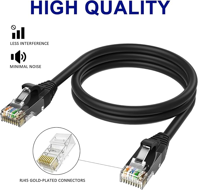 Adoreen Cat 6 Ethernet Cable 200 Ft-Black, Outdoor & Indoor Snagless Long Round - Image 3