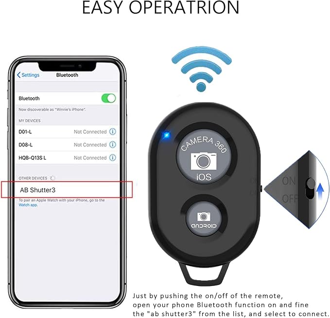 Wireless Remote Shutter for Cellphones and Tablets, AOQIYUE Bluetooth Remote - Image 2