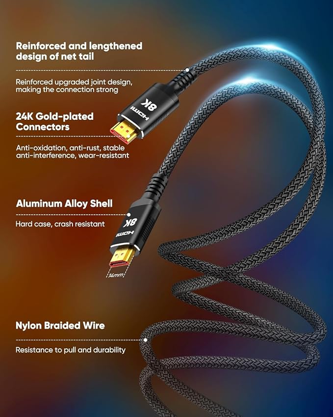 Snowkids 150FT/45M Long 8K HDMI Fiber Optic Cable 2.1, Unidirectional 48Gbps - Image 7