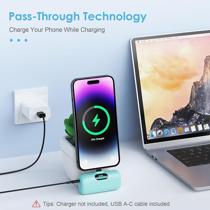 Mini Portable Charger USB C Power Bank,Upgraded 5000mAh PD Fast Charging Battery Pack Built-in USB-C Connector Travel Essential for iPhone17/17Pro/17Pro Max/Air/16 Plus/16Pro Max/15 Series,Android etc - Image 2
