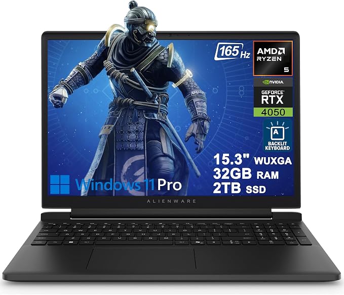 Dell Alienware 15 Gaming Laptop 15.3" WUXGA 165Hz AMD 6-core Ryzen 5 220 32GB RAM 2TB SSD GeForce RTX 4050 Type-c Backlit Win11Pro by Dell