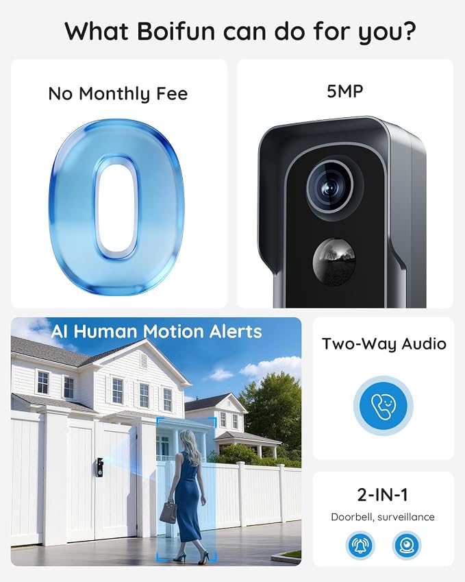 BOIFUN 5MP Video Doorbell Camera Wireless – Sharper Than 2K, No Subscription - Image 2