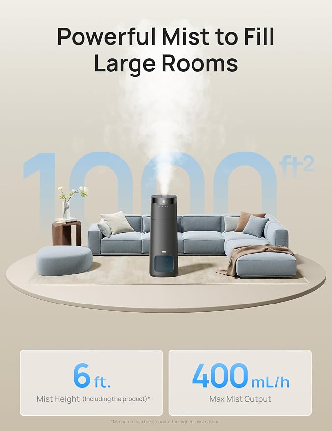 DREO 16L Smart Humidifier Large Room 1000 ft², 130H Cool Mist Air Humidifiers for Bedroom Plants Baby, Top Fill, Remote/Touch/Voice & APP Control, Clean Tank Technology, 30dB, HM755S Grey - Image 3