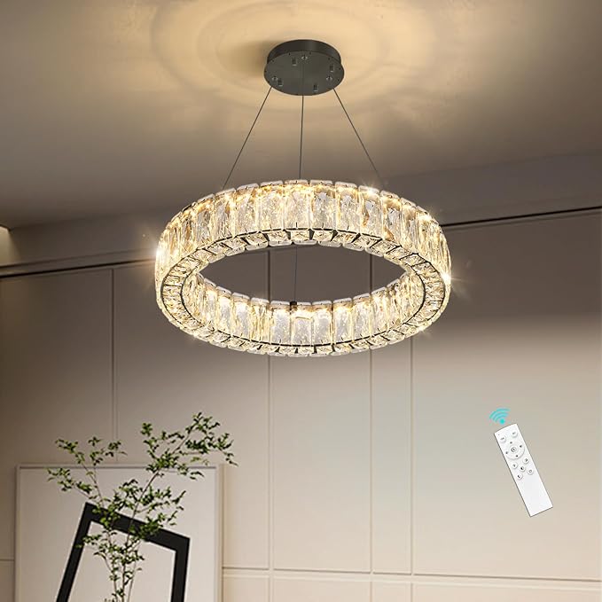 HAIXIANG Modern Crystal Chandelier Dimmable LED 16 Inch Ring Pendant Lights - Image 3