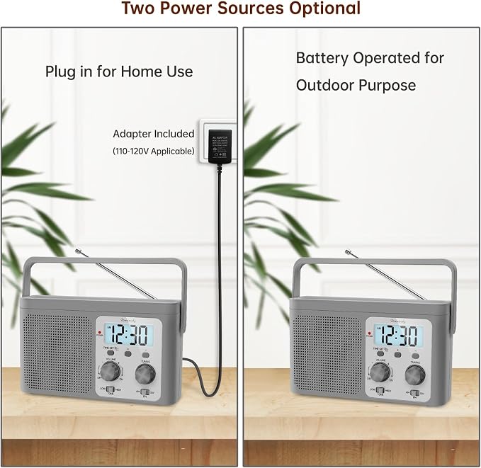DreamSky AM FM Radio Portable - Shortwave Radio Battery Powered or Plug in Wall for Home Outdoor, Strong Reception, Large Dial Easy to Use, Digital Time Display, Transistor Antenna, Seniors Small Gift - Image 5