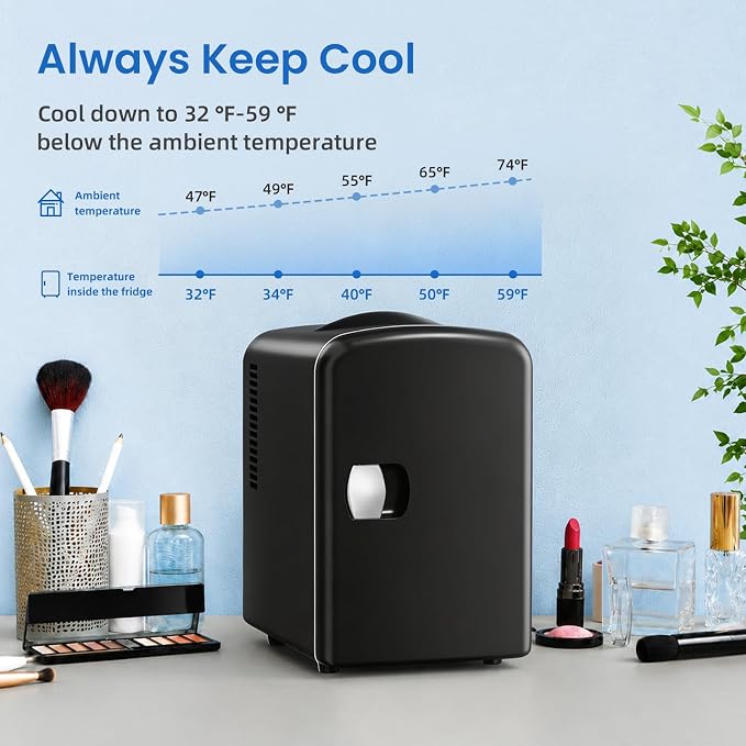 Antarctic Star 4L/6 Can Portable Compact Refrigerator for Bedroom,Car,Office & Dorm,Small Cooler for Food/Drinks/Skin Care,AC/DC, Black - Image 3