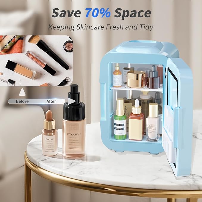 OSTBA Skincare Fridge Mini Fridge for Bedroom with Dimmable LED Mirror, 4Liter/6 Cans Cooler and Warmer for Makeup, Cosmetic, Beauty, Portable Refrigerator for Bedroom, Vanity, Office and Car - Image 5