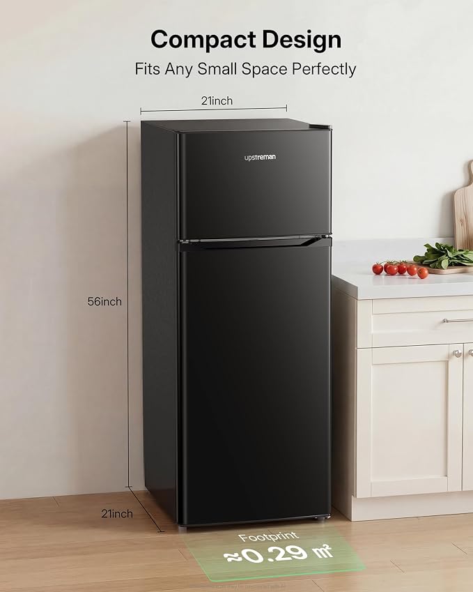 Upstreman 7.7 Cu.Ft. Refrigerator with Freezer Double Door Fridge | 7 Adjustable Thermostat, Large Capacity, Reversible Door Swing, Refrigerator for Apartment, Office, Dorm, Black（BD75 - Image 2