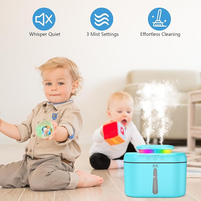 SZO Humidifiers for Bedroom, 2.5L Capacity, Auto Shut-Off, Easy to Fill & Clean, 16 dB Quiet Ultrasonic Humidifier for Large Room, Plants, Baby Nursery, Indoor, Night Light(Blue) - Image 2