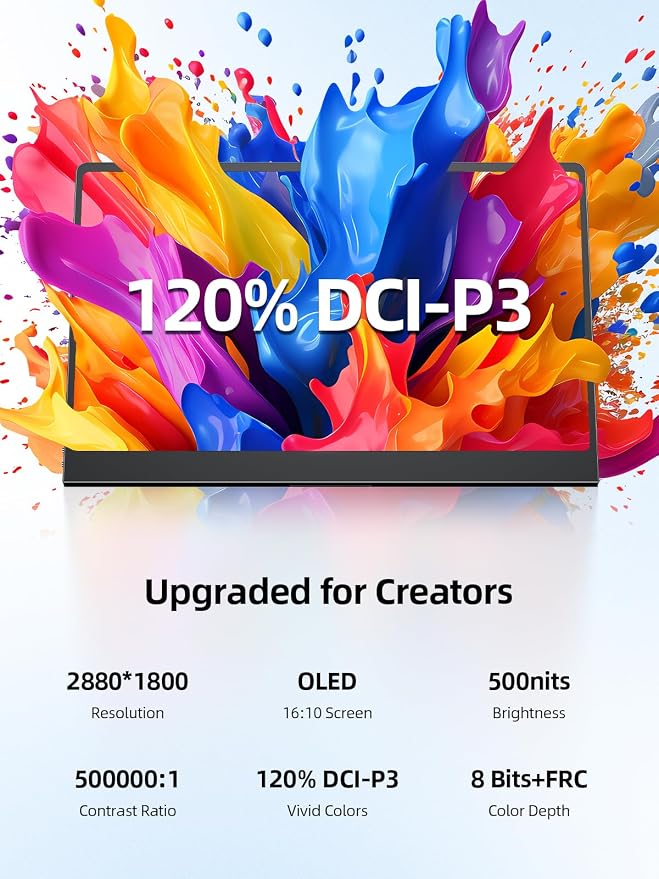 UPERFECT Touchscreen OLED Portable Monitor 14", 3K 2880x1800 | 120Hz | 0.1ms Portable Gaming Monitor, 500 Nits |120% DCI-P3 | 500000:1 | Ultra-Slim Design for Laptop Mini PC Phone Game Consoles - Image 5