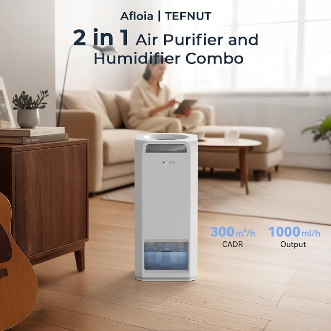 Afloia Air Purifier and Humidifier Combo in One-Cool Mist Evaporative for Home Bedroom Large Roome up tp 3000ft², with Humidity&Air Quality Sensor, Remove Pets Hair Mold Dust Odor Pollen Smoke, White - Image 2