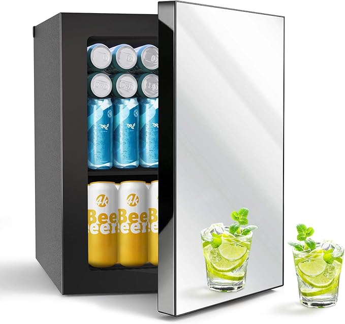24Can/0.9Cu.Ft Mini Fridge with Mirror, 7 Temp Control | Compact Small refrigerator with Removable Shelf, Personal Cooler for Bedroom, Dorm, Office and Beverage Beauty Storage by Unknown