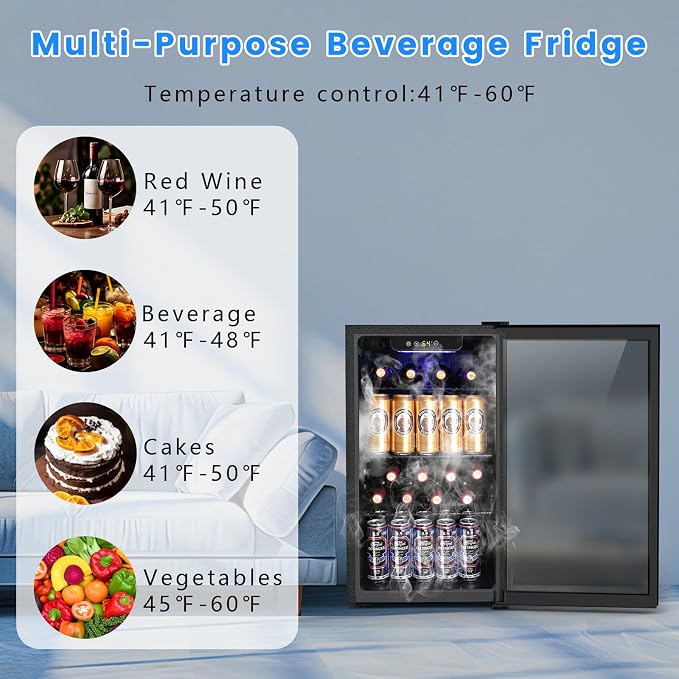 Electactic 26 Bottle Wine Cooler 130 Can Beverage Refrigerator, Small Freestanding Cabinet Wine Cellar with 40℉-61℉ Temperature Control Glass Door, Black - Image 4